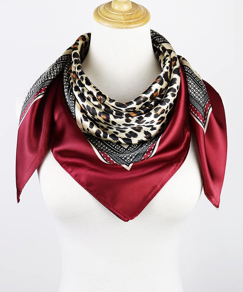 vabovin Women's 35" Satin Square Silk Like Hair Scarves and Wraps Headscarf for Sleeping (Leopard Dark Red) - Image 3